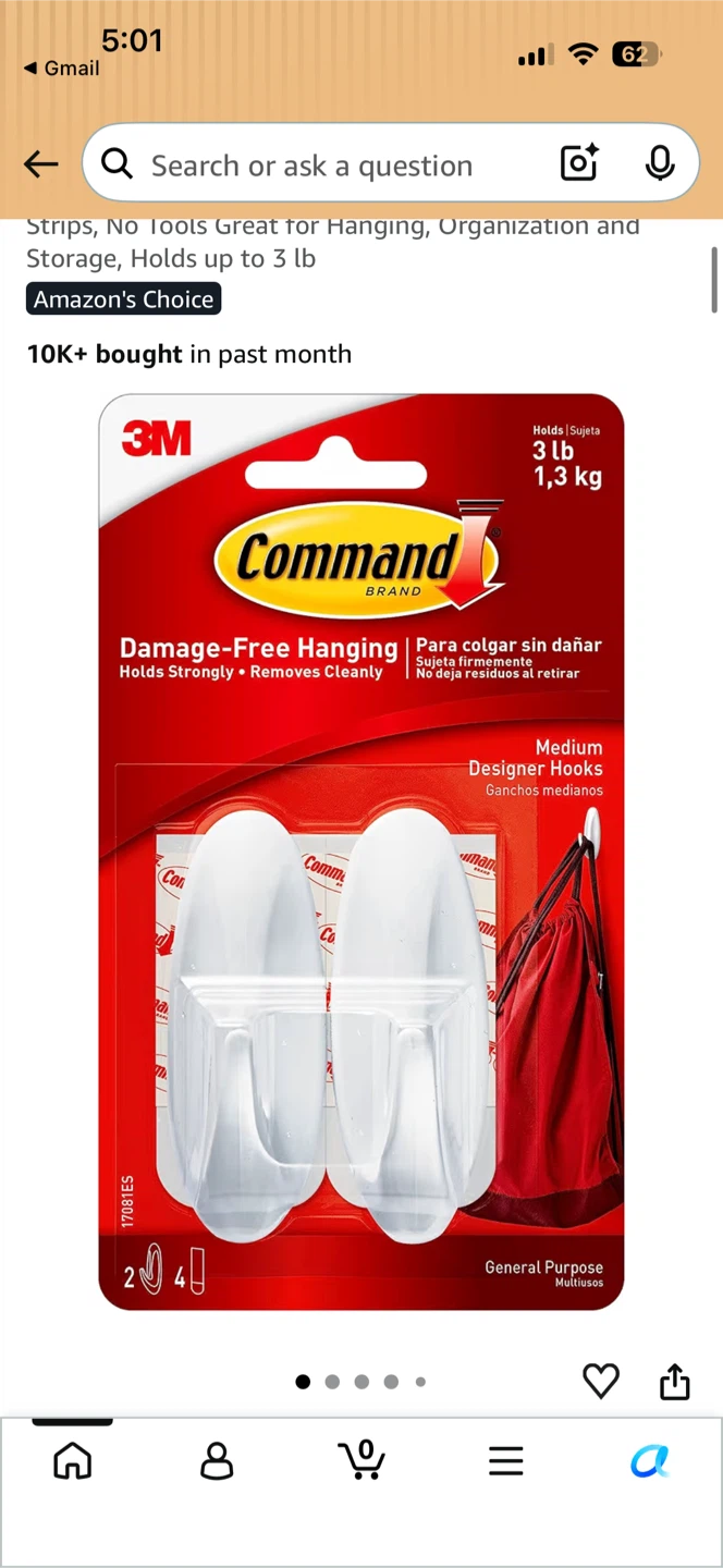 3M Command Medium Designer Hooks - Holds up to 3 lb