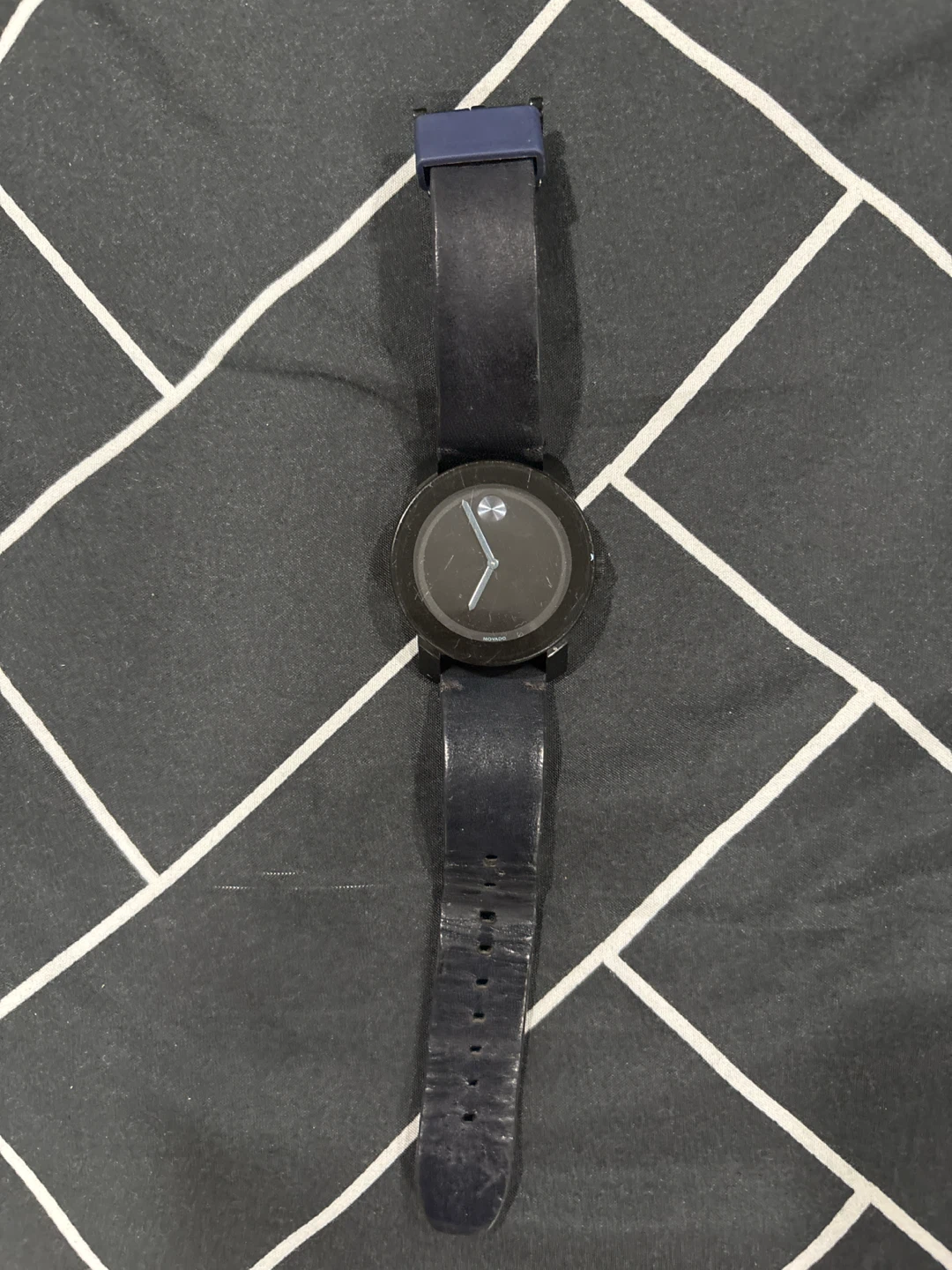 Movado Black Leather Strap Watch