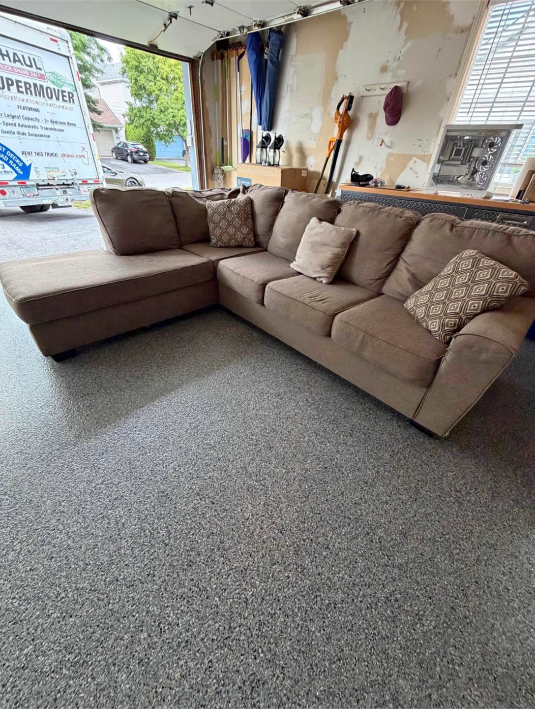 Brown Sectional Sofa with Chaise