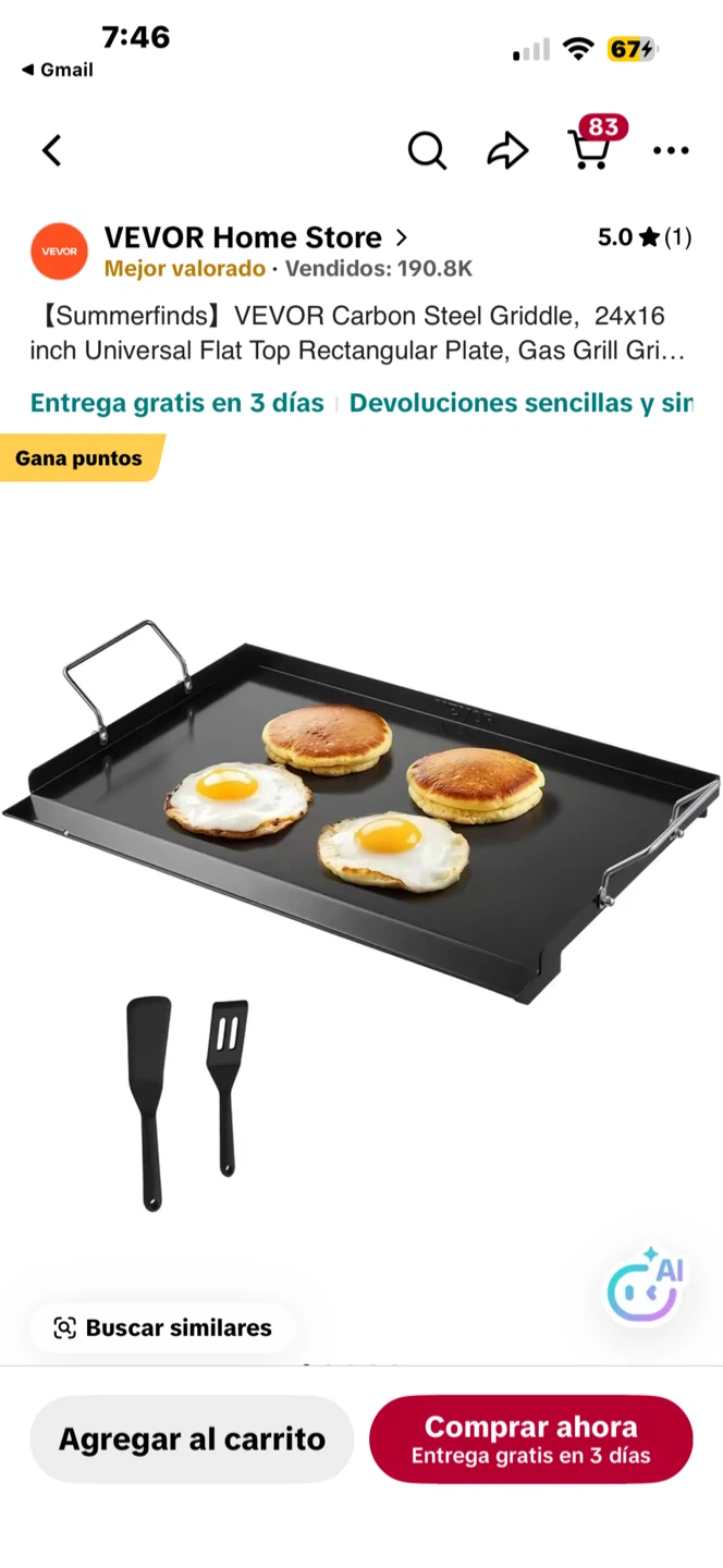 VEVOR Carbon Steel Griddle 24x16 Inch Universal Flat Top