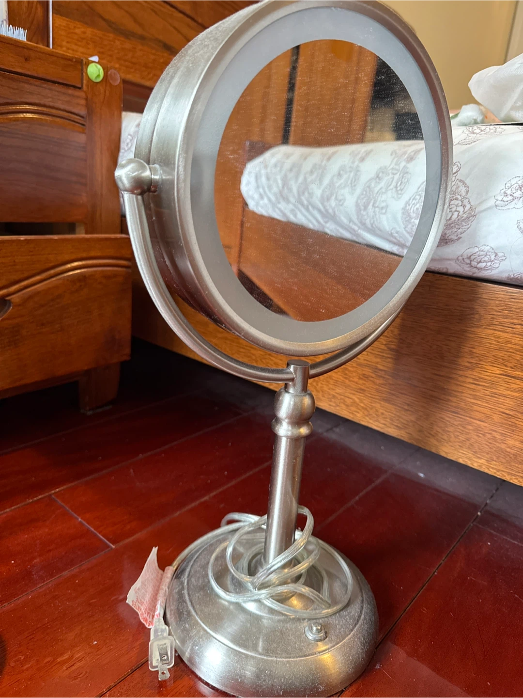 Silver Double-Sided Vanity Mirror with Light