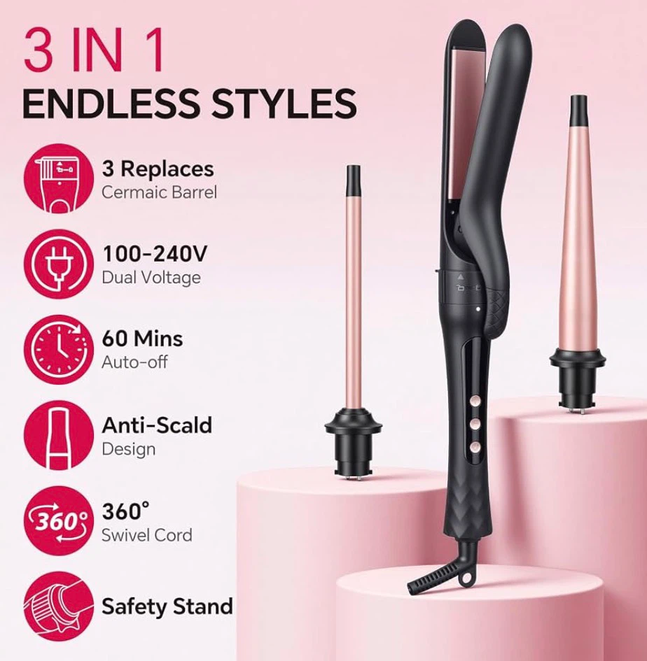 3-in-1 Hair Straightener & Curling Wand Set - photo 3