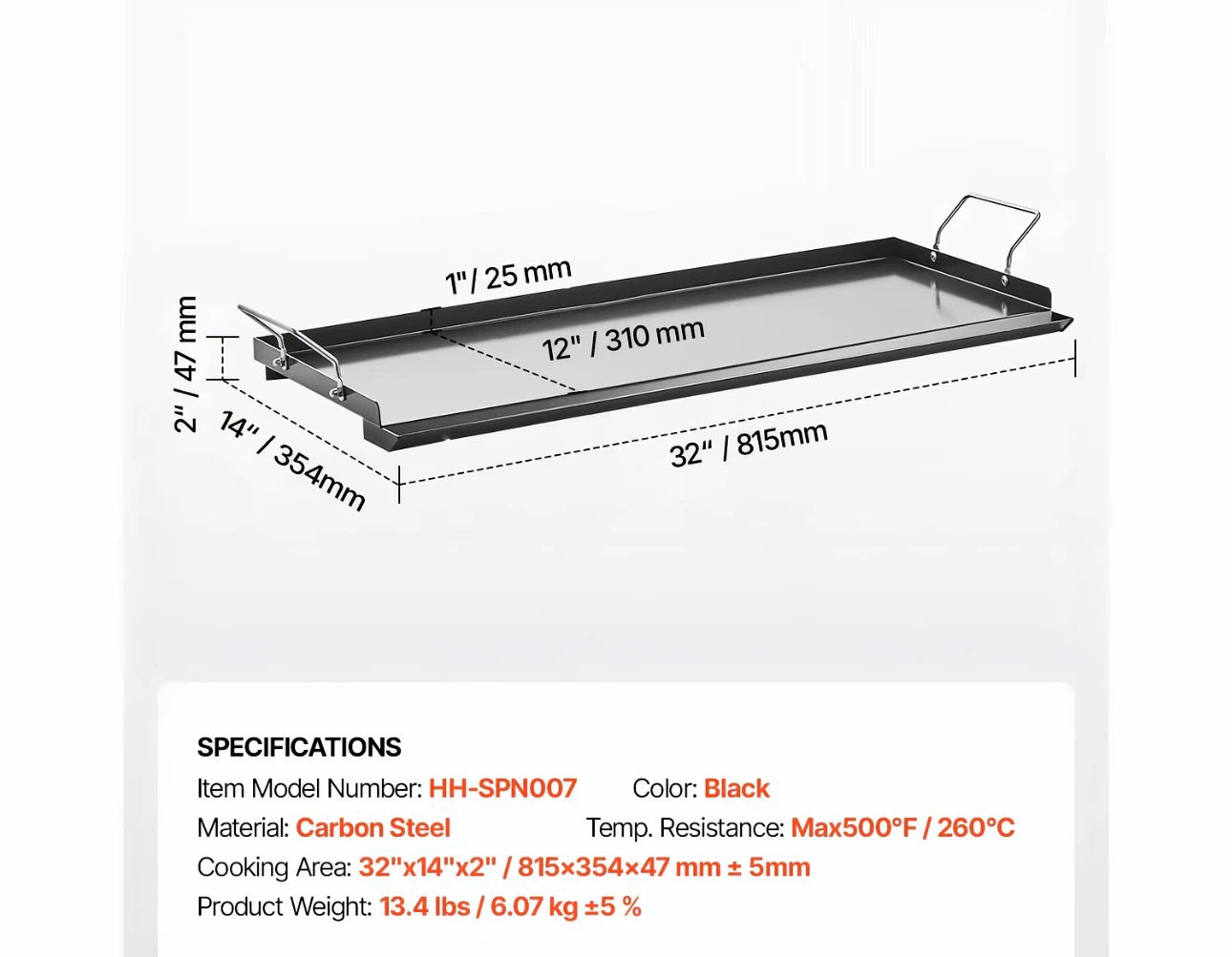 Black Carbon Steel Griddle 32" x 14"