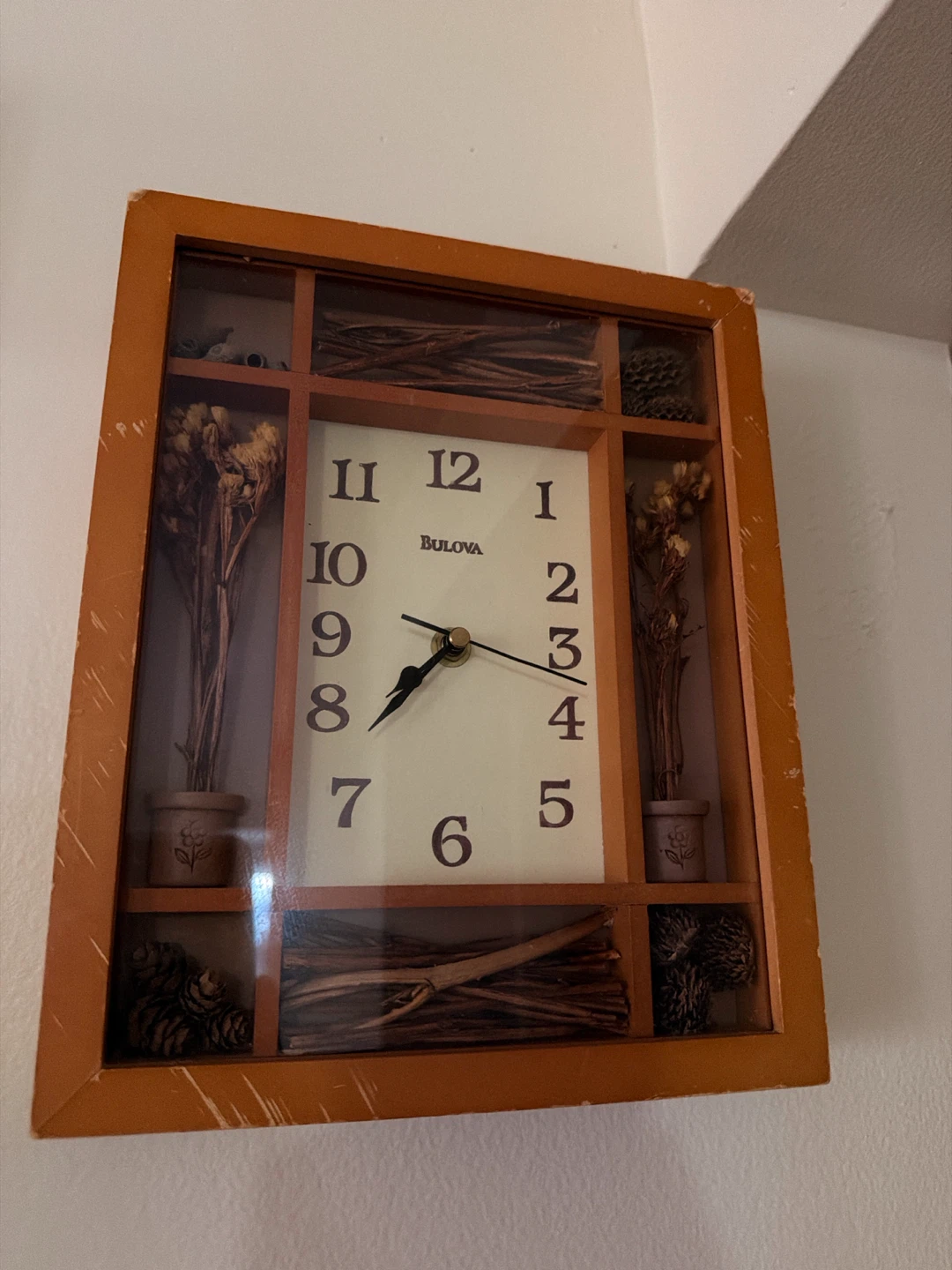 Bulova Wooden Shadow Box Wall Clock