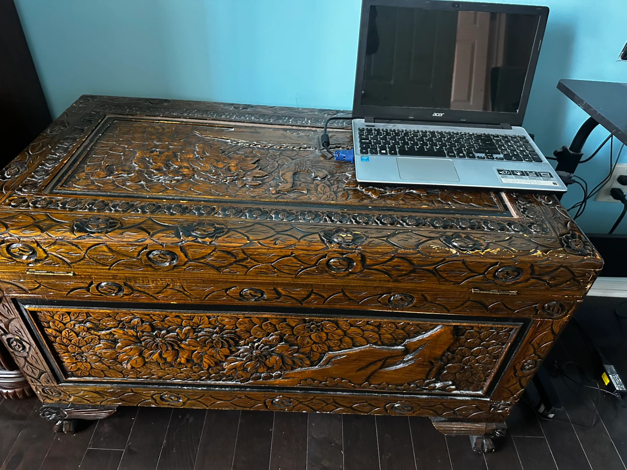 Vintage Carved Wooden Chest