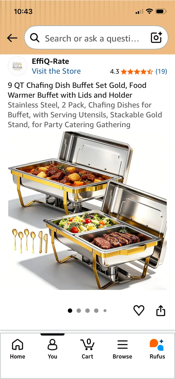 9 QT 2 Pack Chafing Dish Buffet Set - Gold Stainless Steel