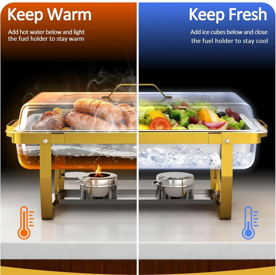 9 QT 2 Pack Chafing Dish Buffet Set - Gold Stainless Steel - photo 4