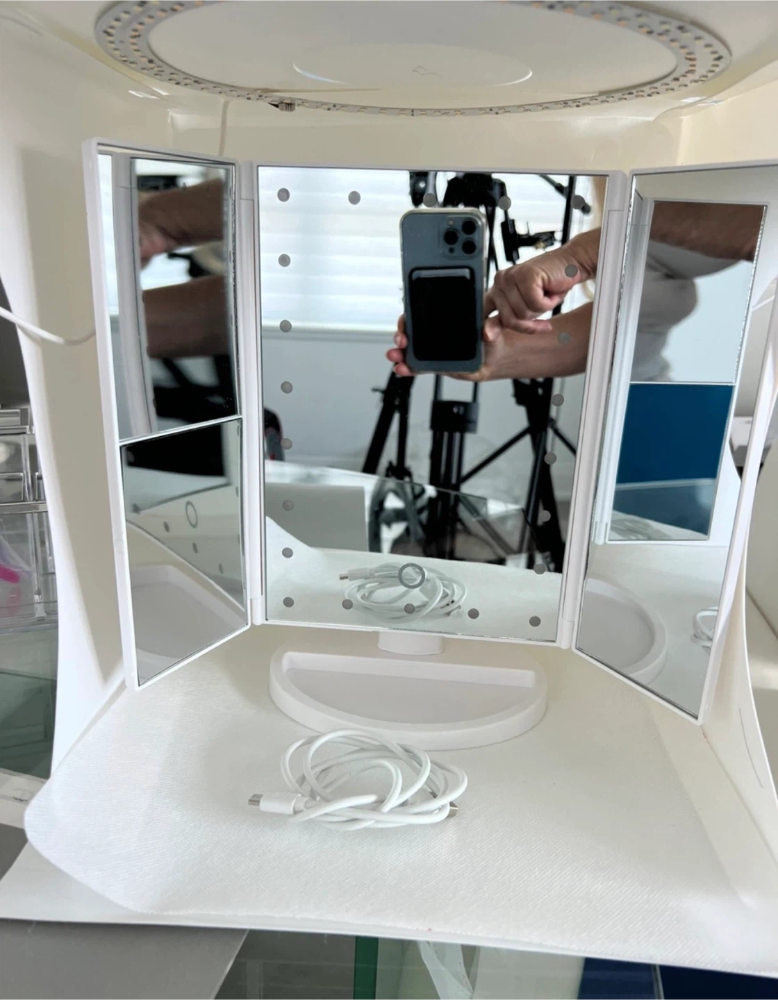 Set of 2- White Tri-Fold LED Makeup Mirrors