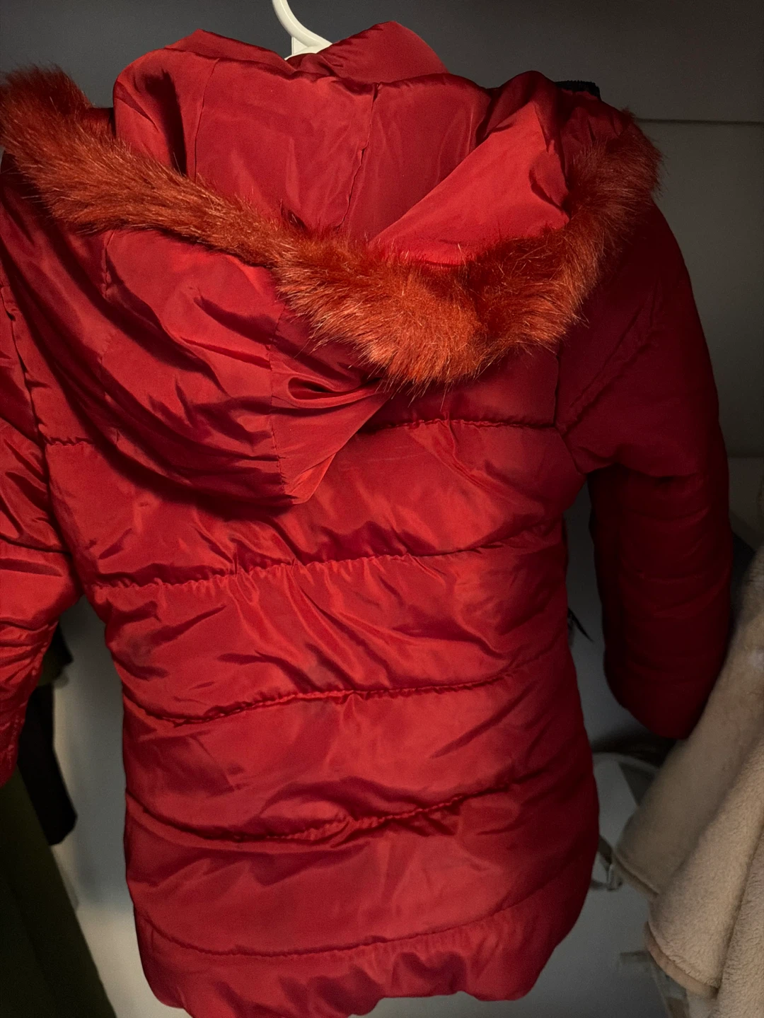 Red Puffer Winter Jacket with Faux Fur Trim - photo 2