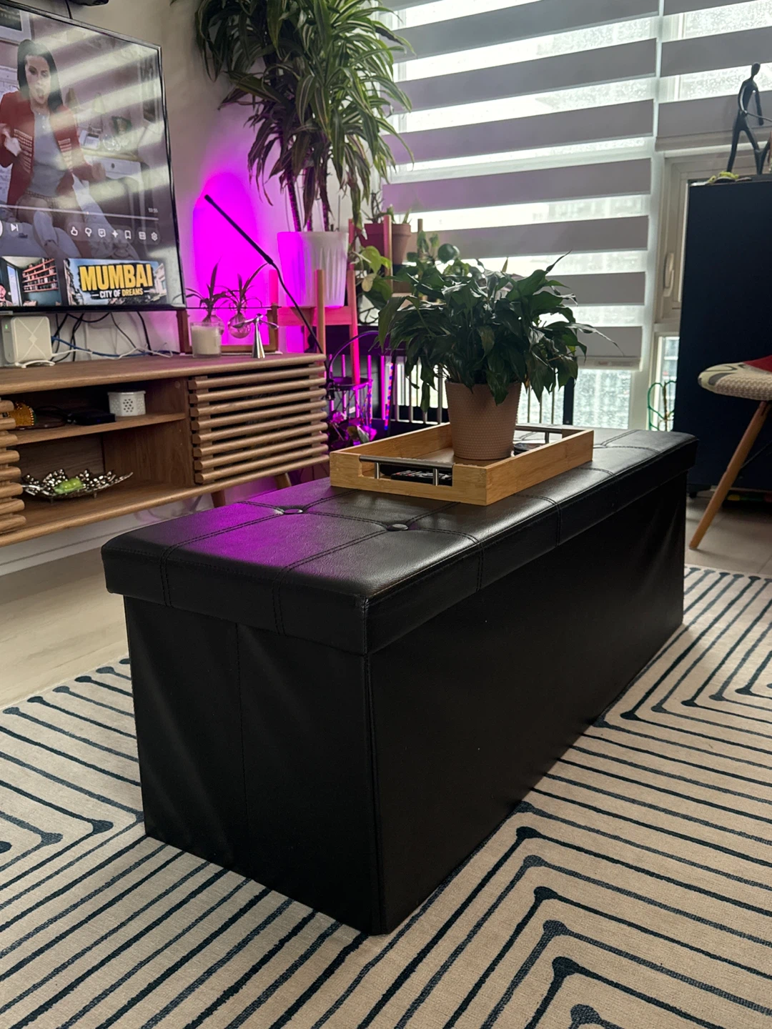 Black Tufted Storage Ottoman Bench