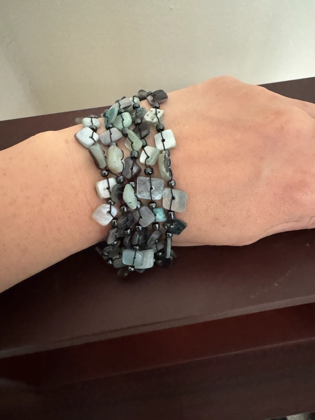 Multi-strand Beaded Bracelet - Green, Gray, Black