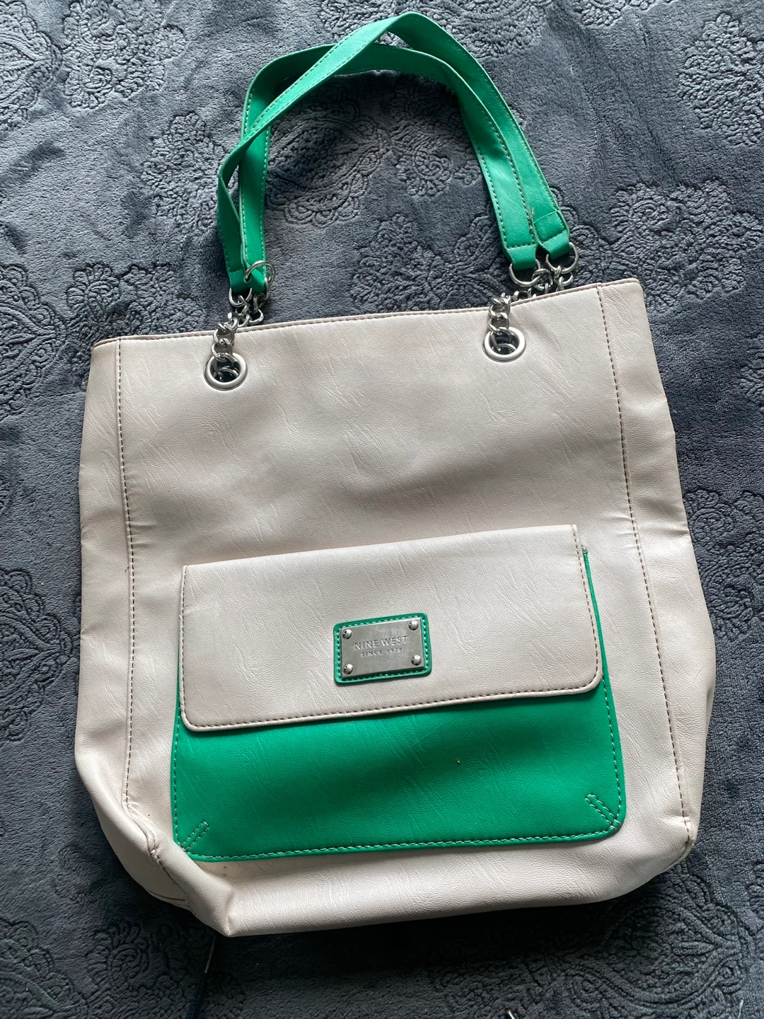 Nine West cream and green tote bag