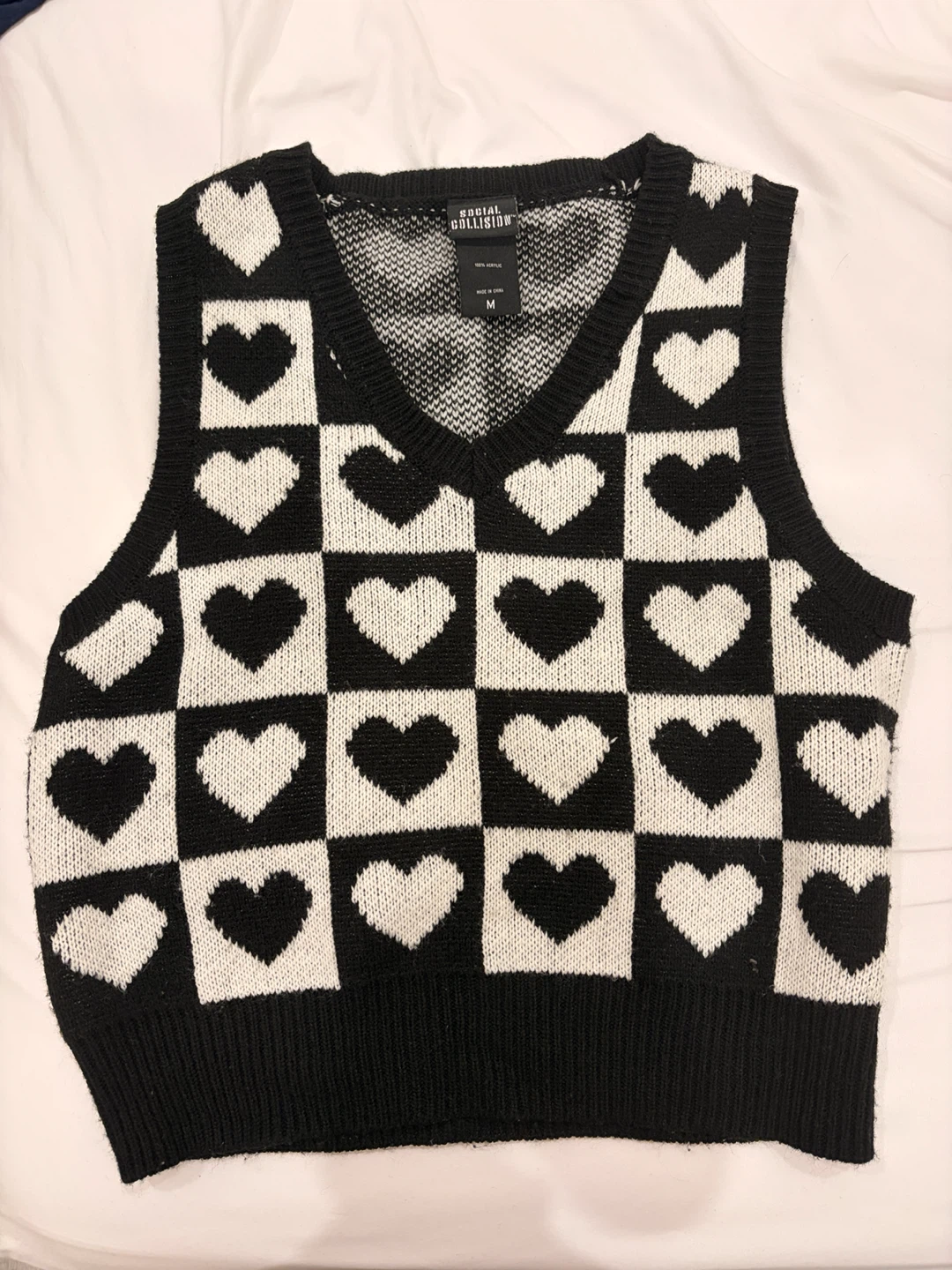 Sweater vest - Social Collision Black & White Heart Checkerboard