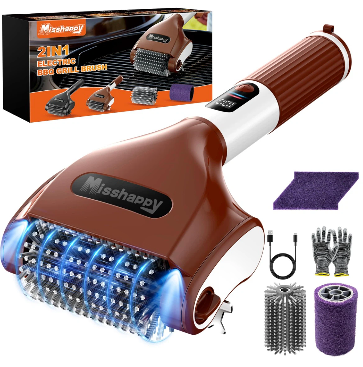 Misshappy 2in1 Electric BBQ Grill Brush
