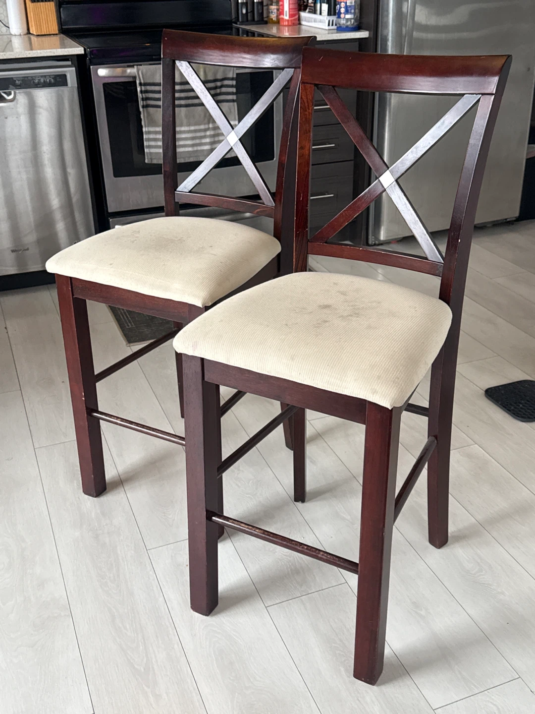 Set of 2 Wooden Bar Stools with Padded Seats