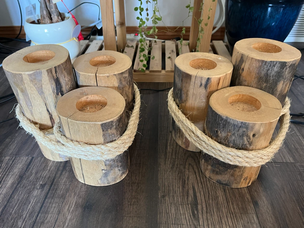 Rustic Log Candle Holders