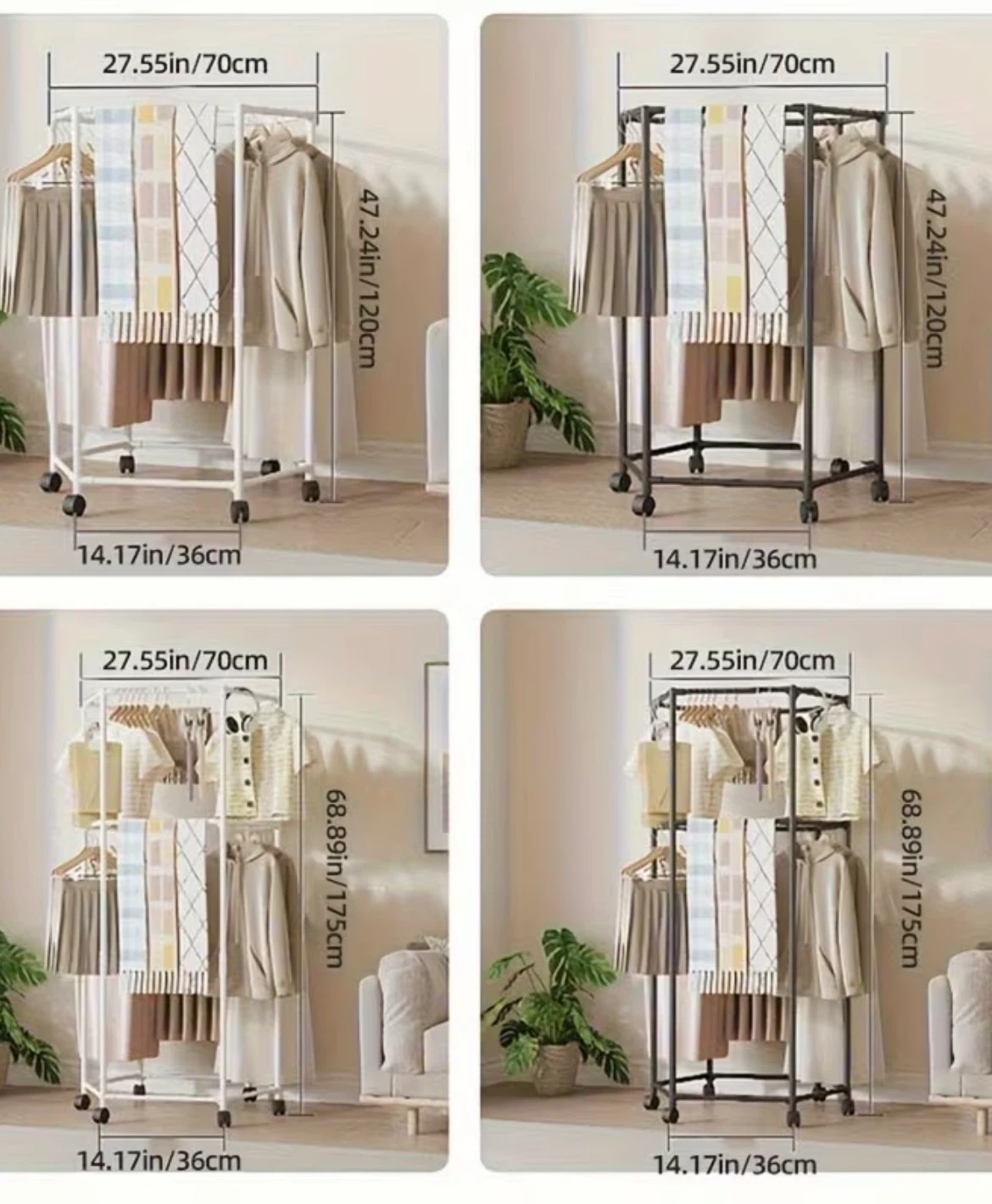 White rolling hexagonal garment rack