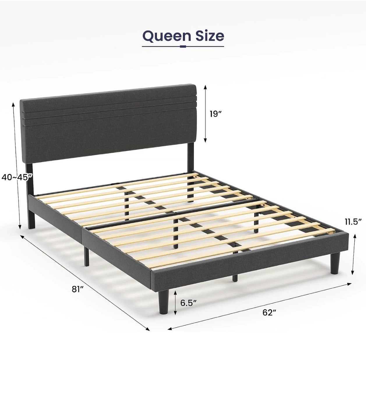 Queen Upholstered Bed Frame and Two Nightstands
