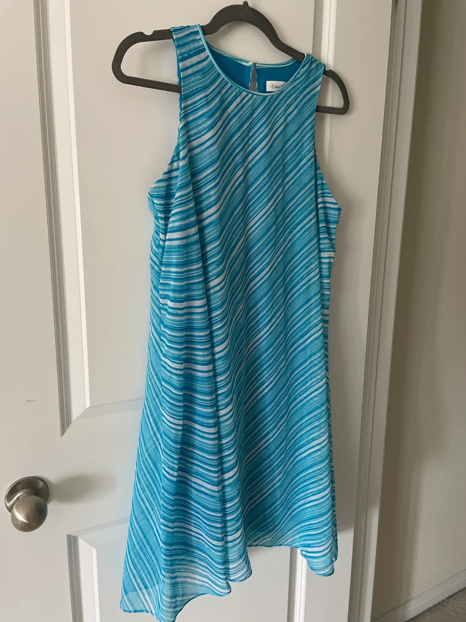 Calvin Klein Blue & White A Line Dress - Size 10