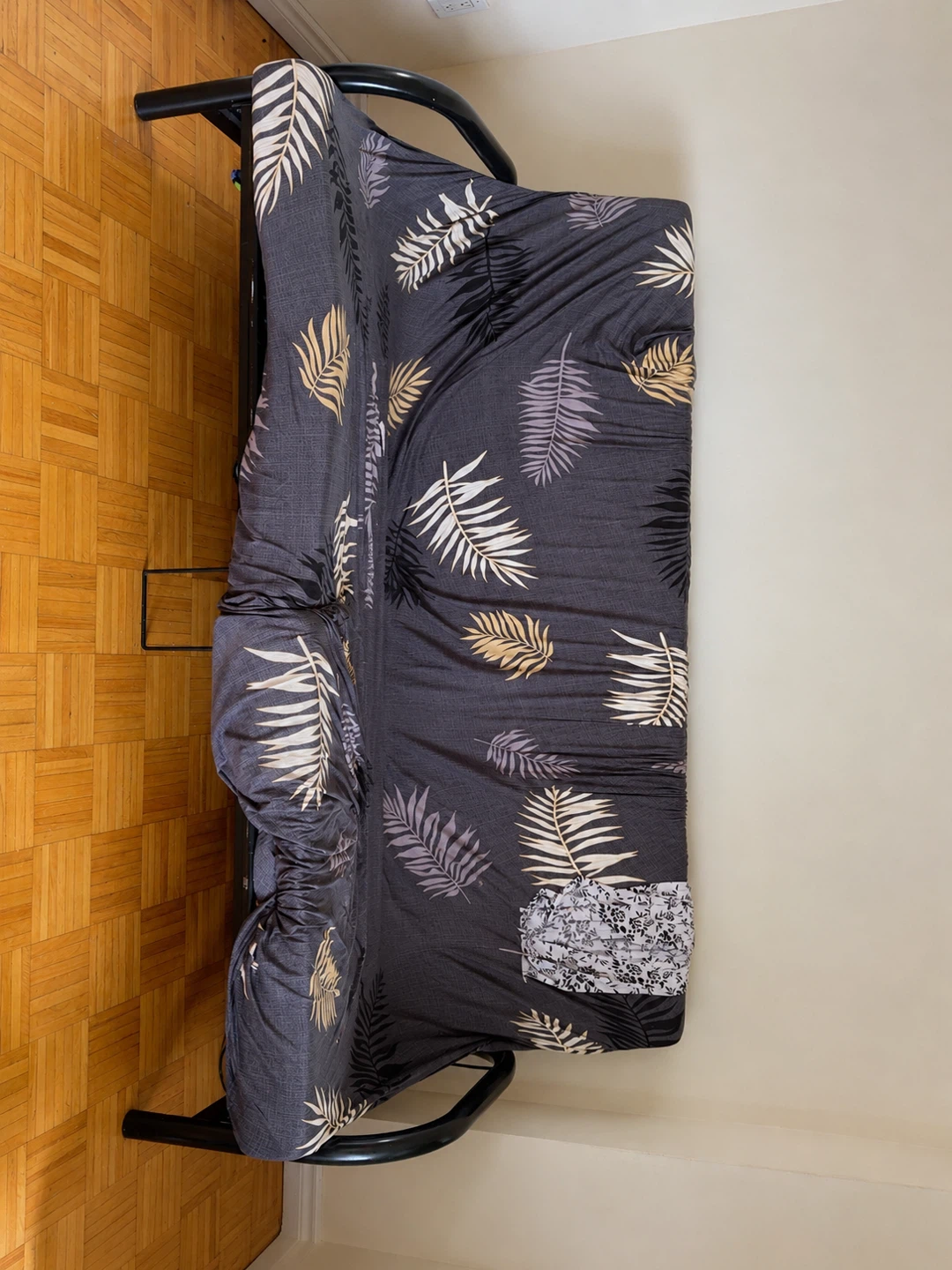 Futon Sofa Bed with Leaf Print Cover