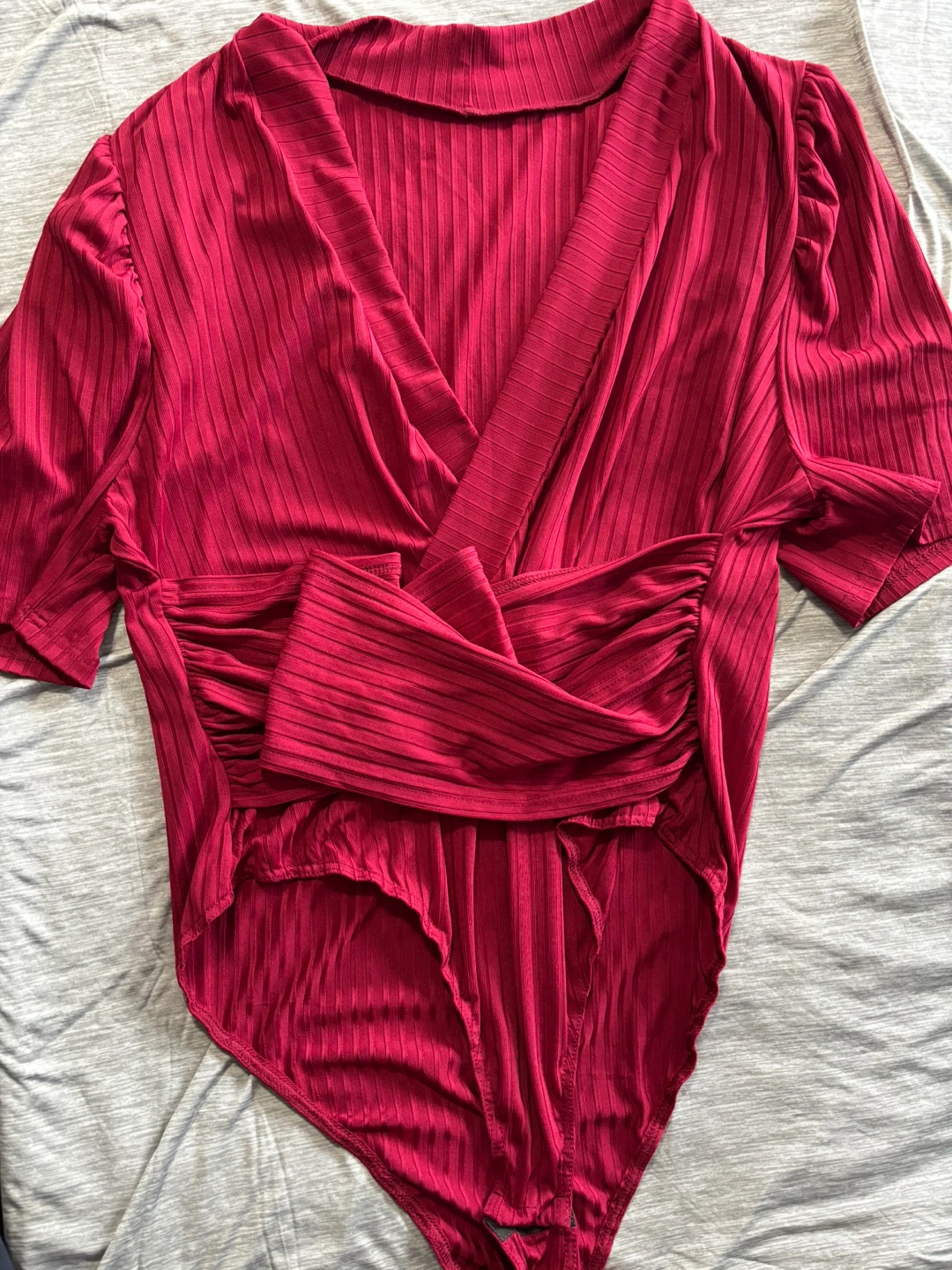 Ribbed Bodysuit with Plunging Neckline