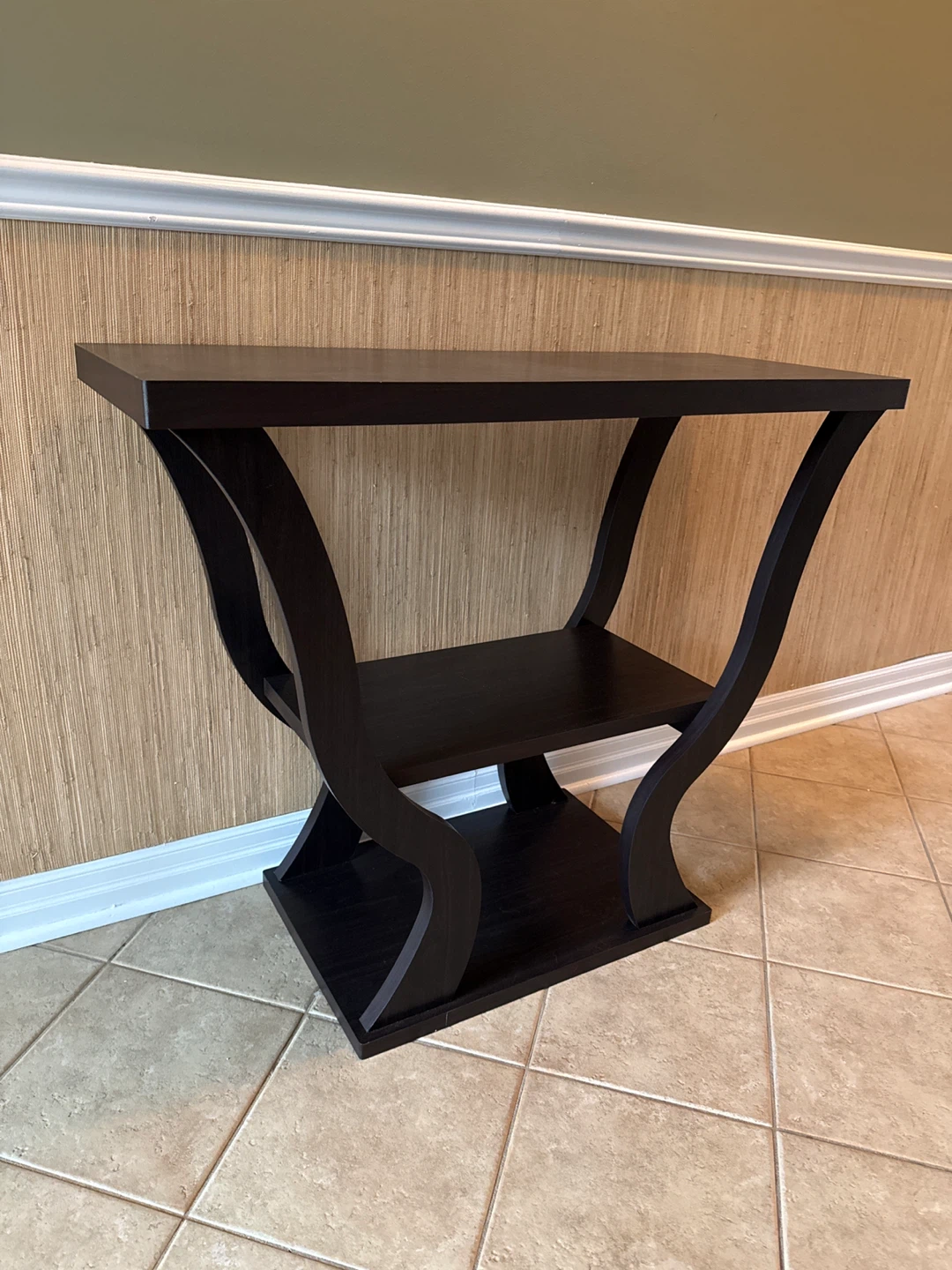 Dark espresso console table with curved legs