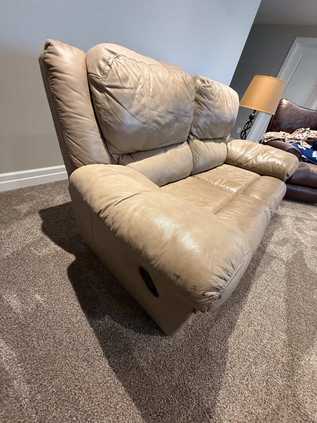 Light Tan Leather Loveseat Recliner - photo 2