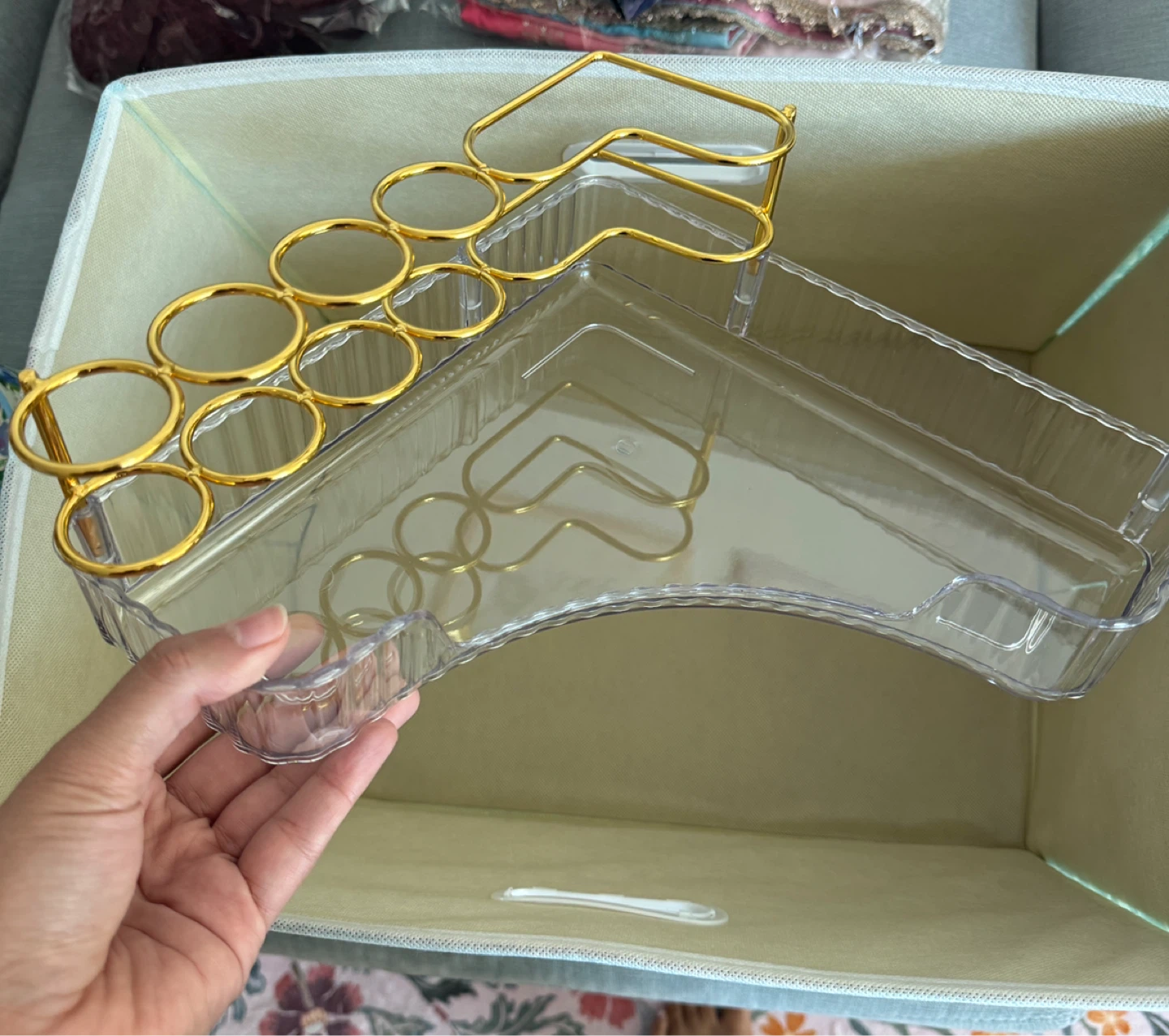 Clear Acrylic Makeup Organizer with Gold Trim