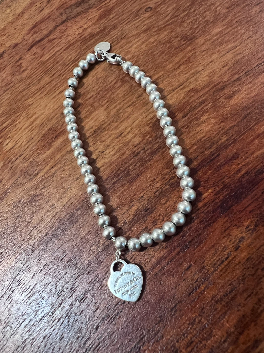 Tiffany & Co. Sterling Silver Heart Tag Bead Bracelet – 7”