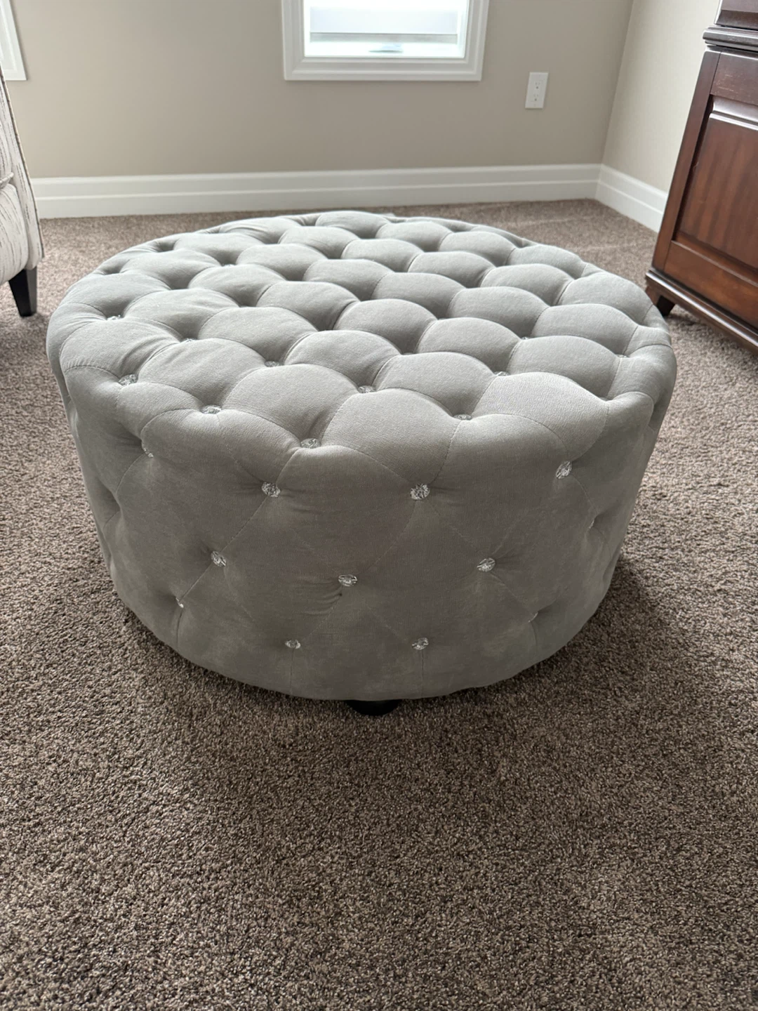 Round Tufted Ottoman with Crystals