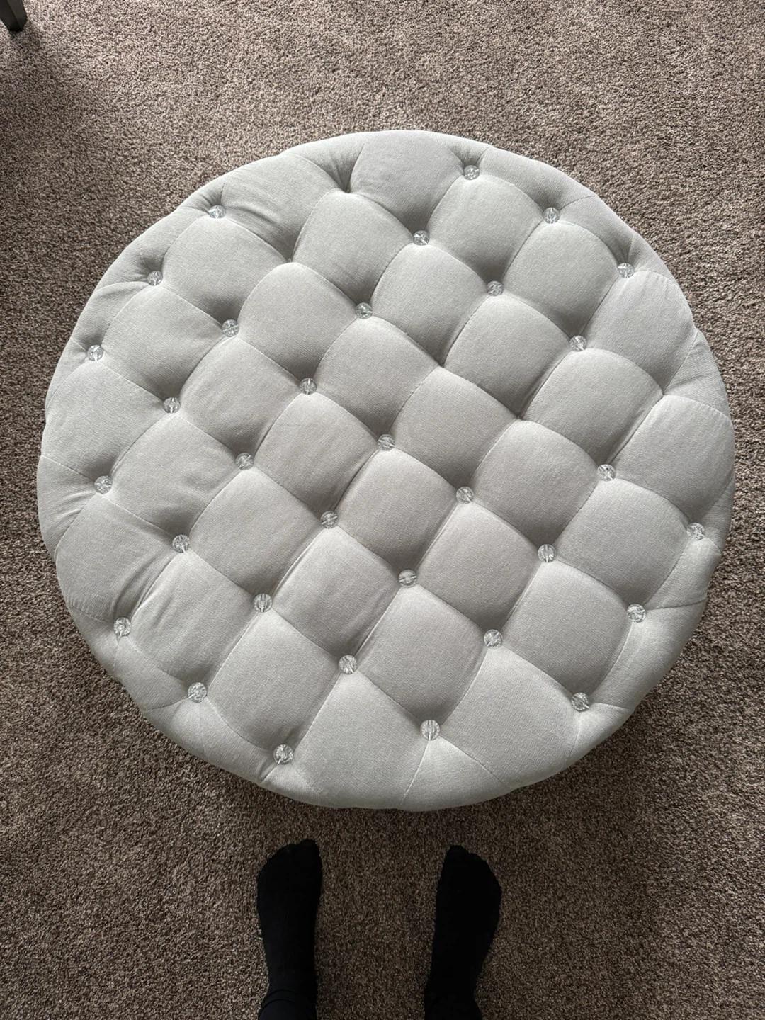 Round Tufted Ottoman with Crystals - photo 2