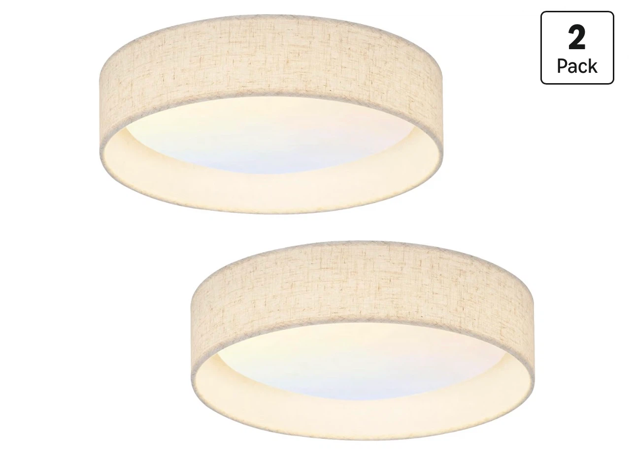 Linen Shade Flush Mount LED Ceiling Light 2 Pack