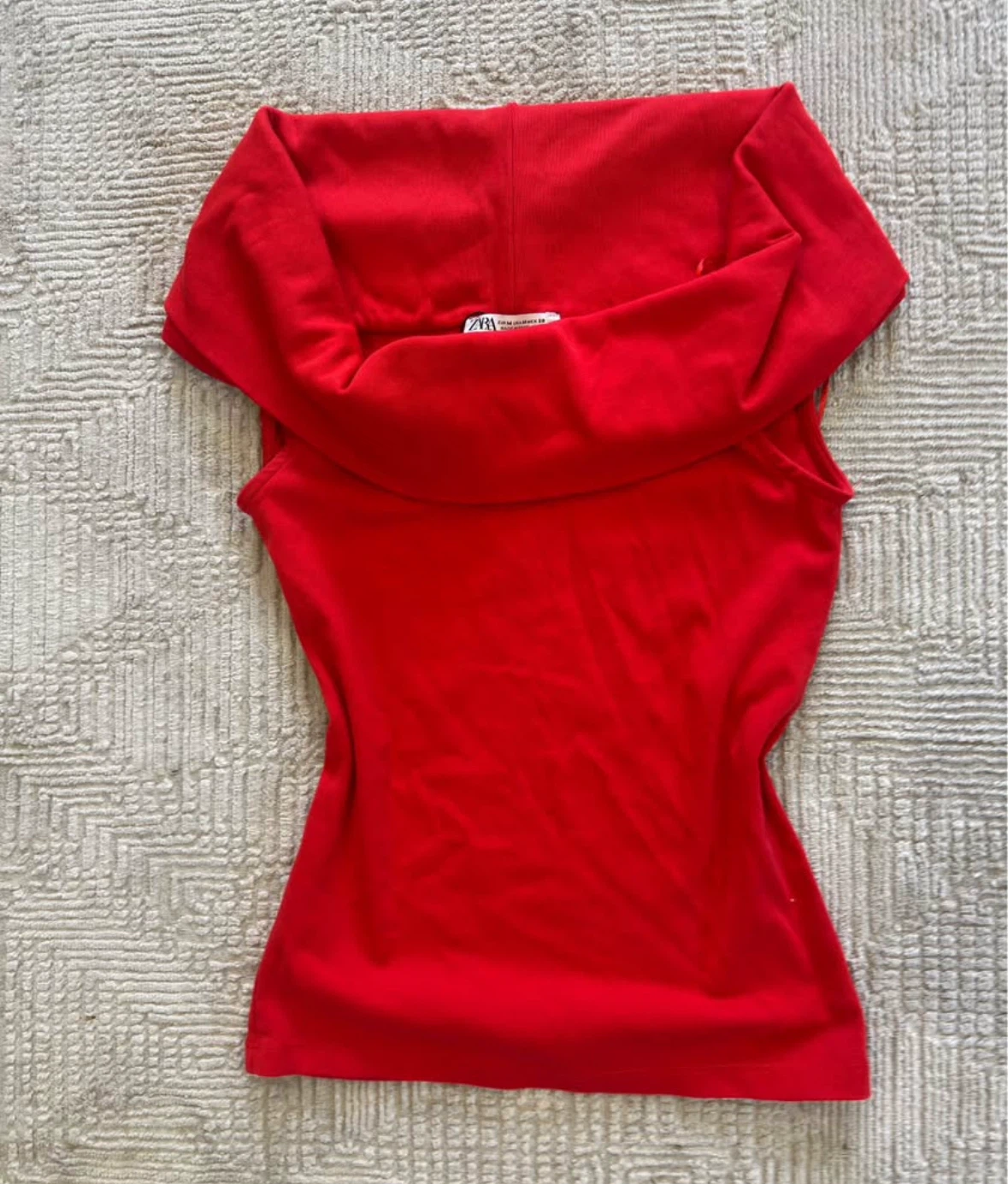 ZARA Red Sleeveless Cowl Neck Top