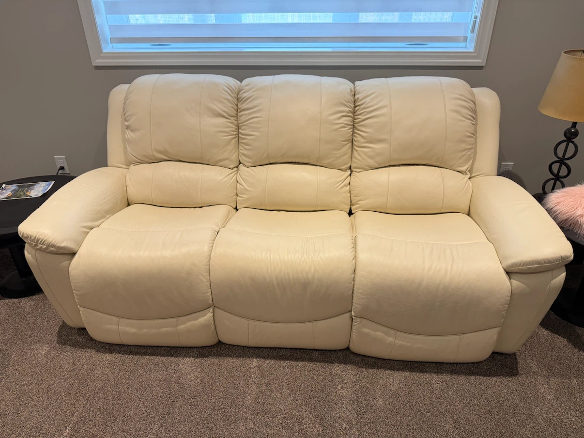 2 piece cream leather couch set