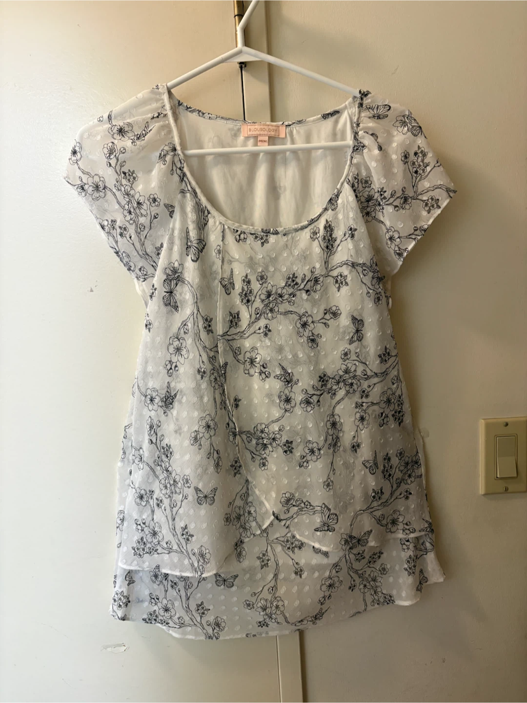 White Floral Print Blouse - Medium