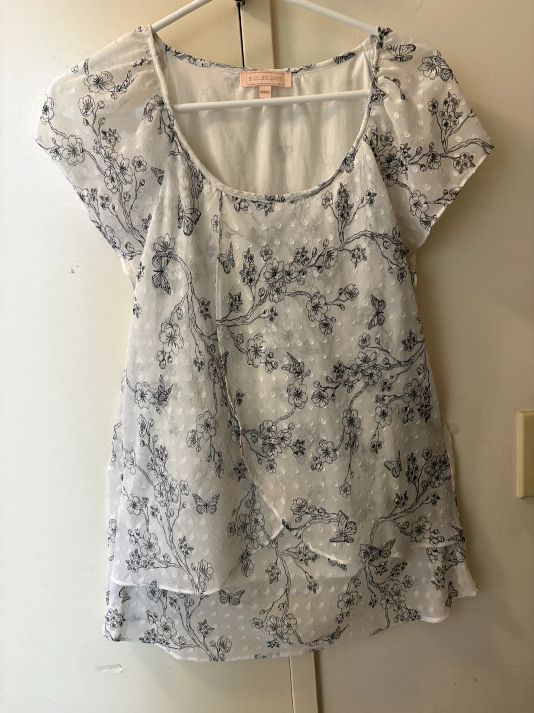 White Floral Print Blouse - Medium - photo 2