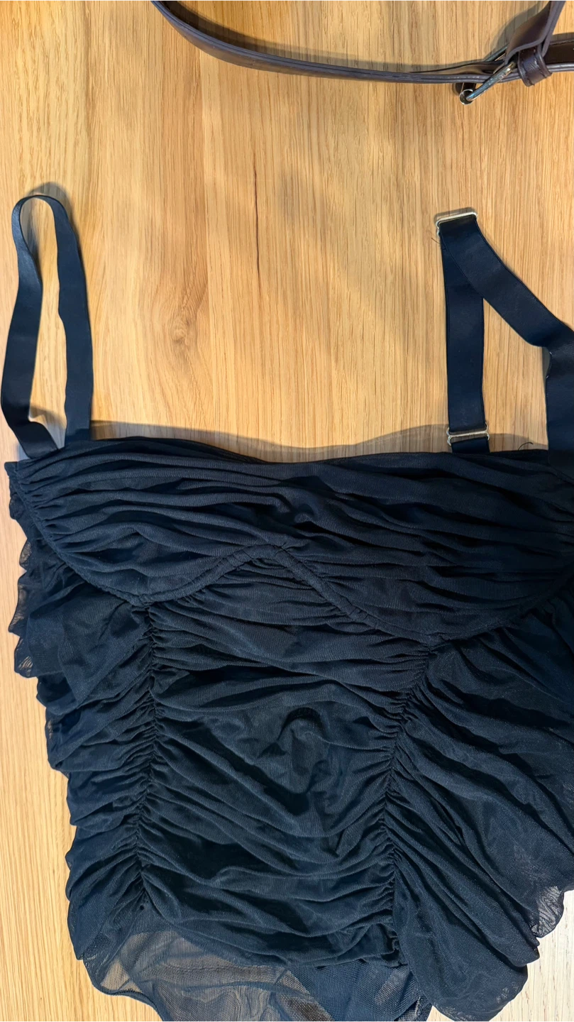 Babaton Black Sheer Ruched Bodysuit size 6 - photo 2