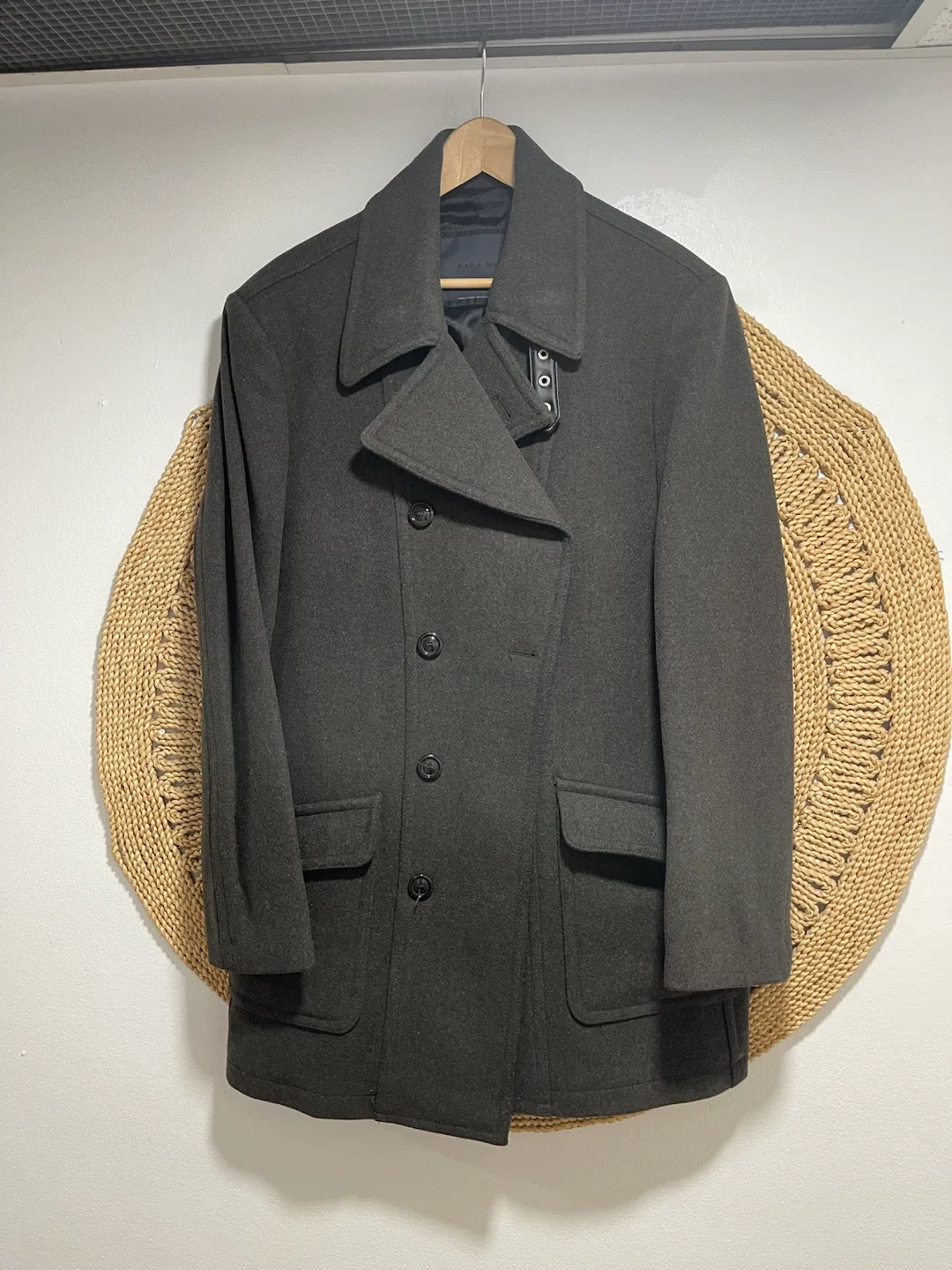 Zara Man Double Breasted Peacoat - Charcoal Grey - Size XL - photo 2