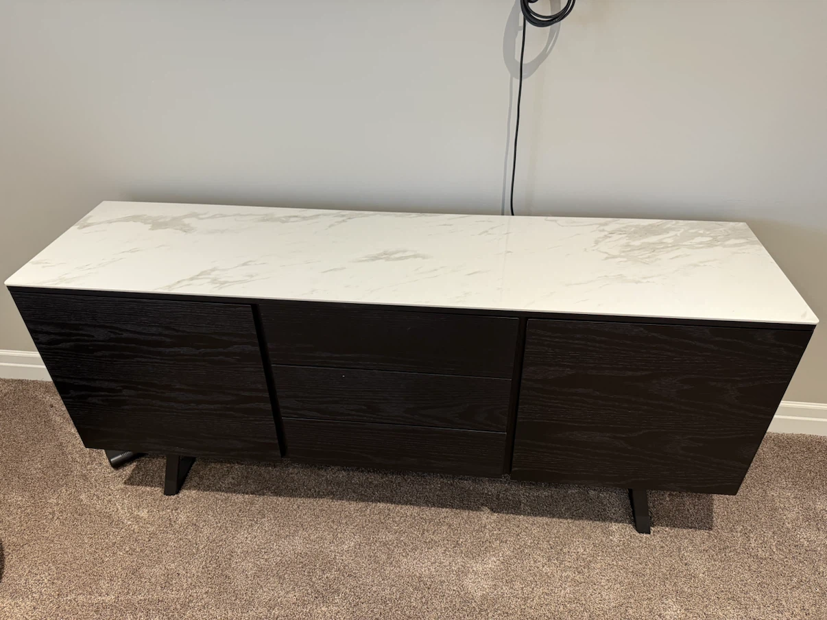 Black Sideboard with White Marble Top
