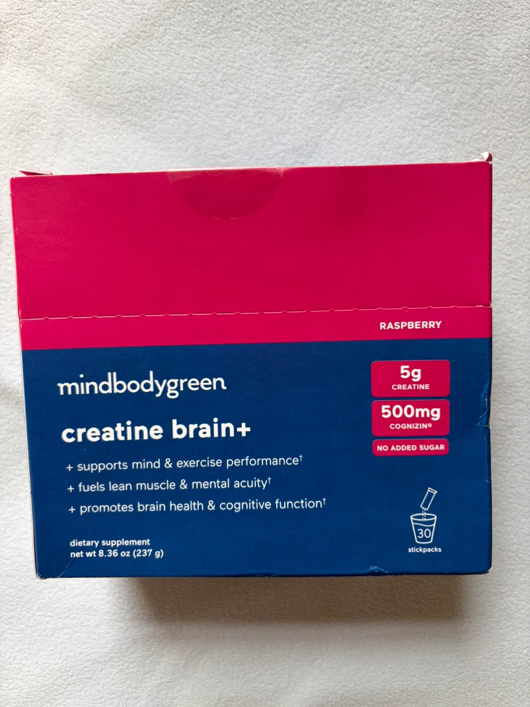 Mindbodygreen Creatine Brain+ 30 Stickpacks Raspberry (one box)