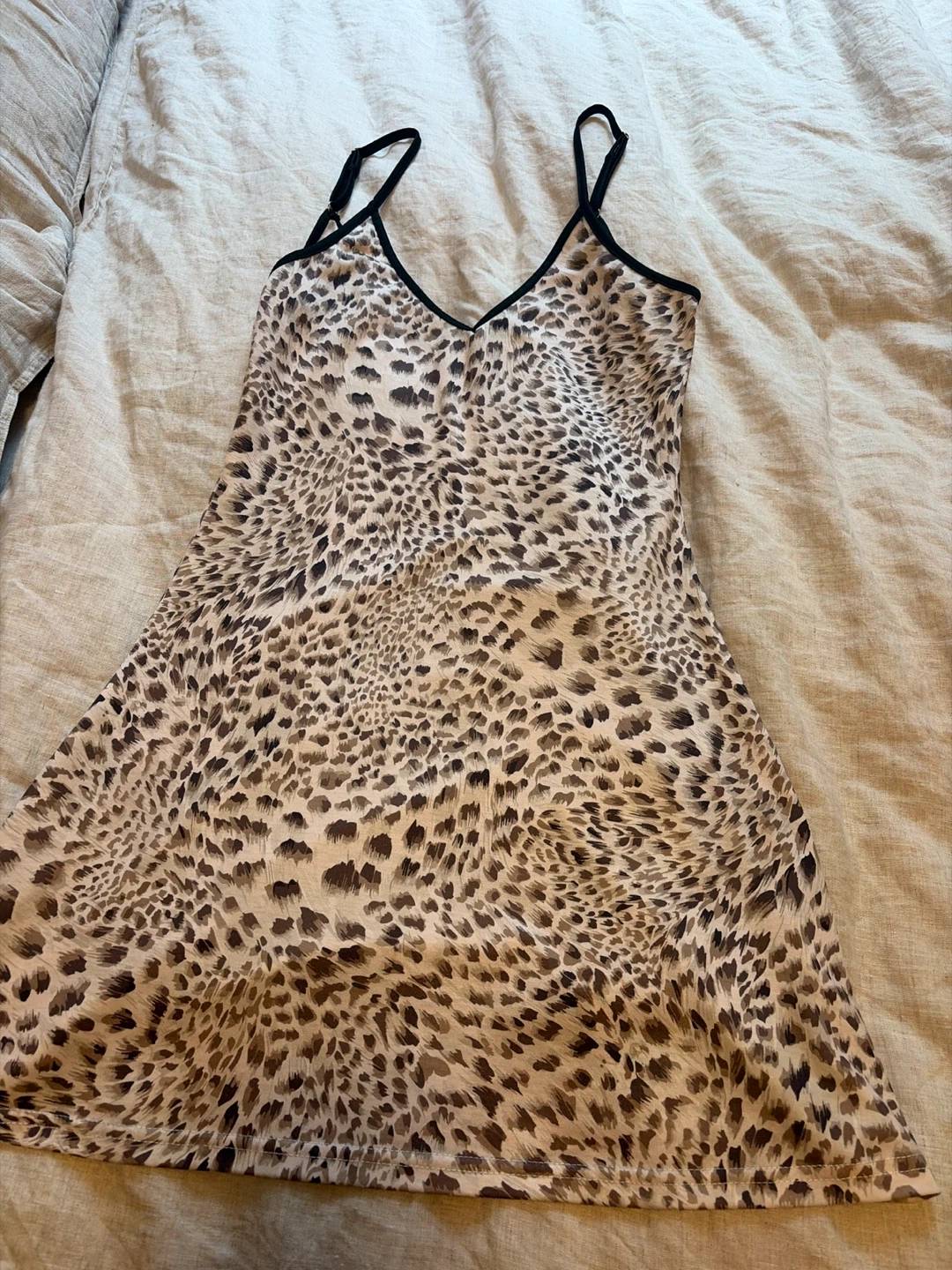 Leopard print spaghetti strap mini dress