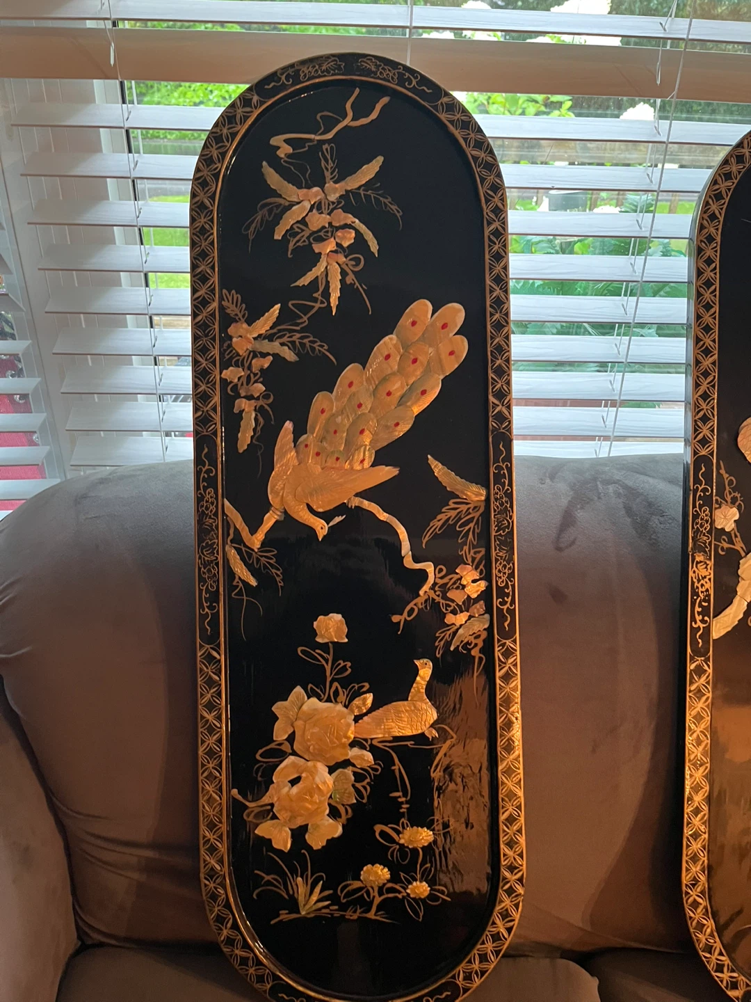 Set of 3 Vintage Peacock Wall Art Panels & Fan - photo 2