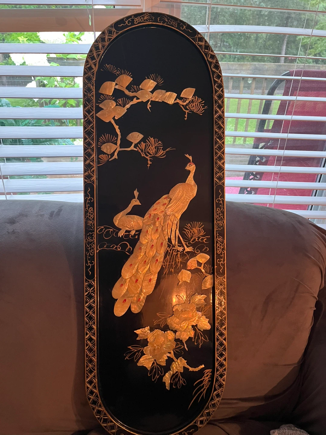 Set of 3 Vintage Peacock Wall Art Panels & Fan - photo 4