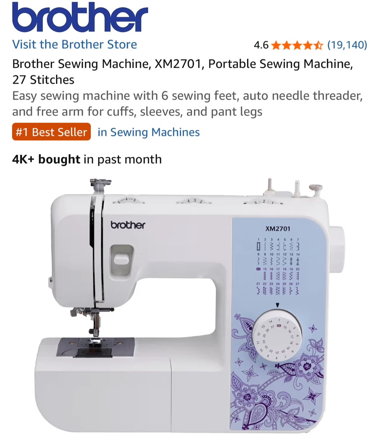 Brother XM2701 Portable Sewing Machine