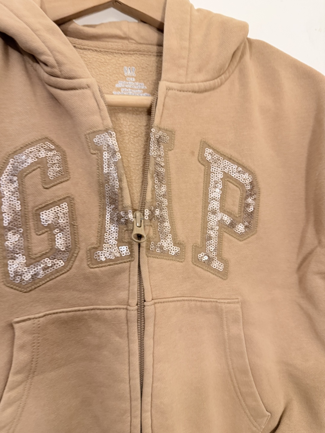 Gap Kids Tan Sequin Logo Zip Up Hoodie Size M 8 - photo 2
