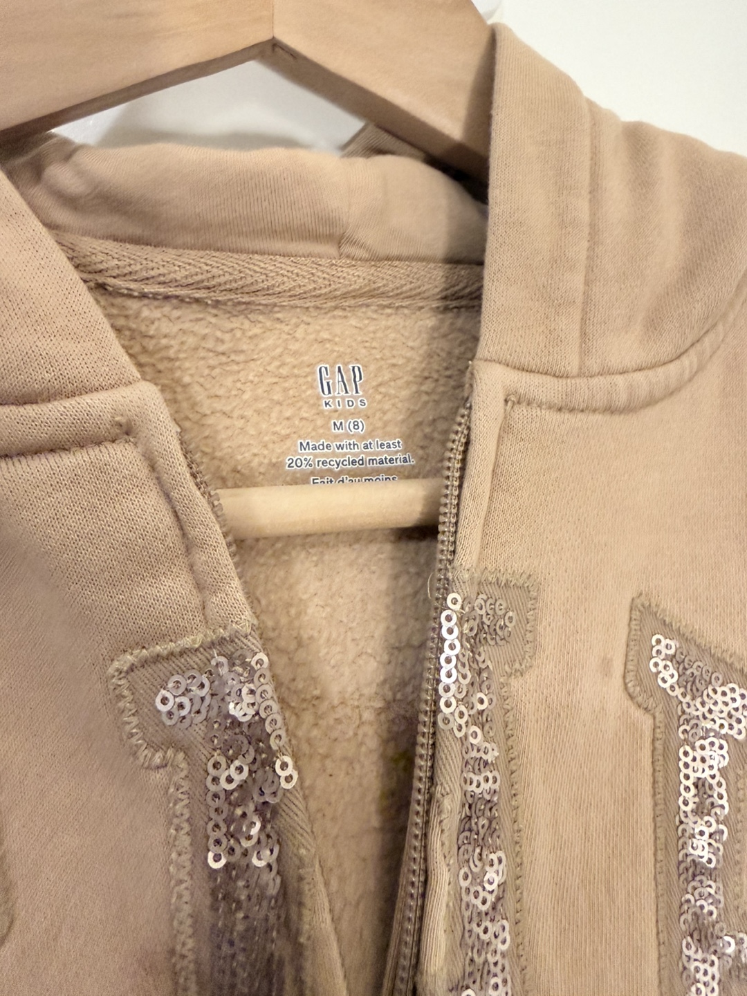 Gap Kids Tan Sequin Logo Zip Up Hoodie Size M 8 - photo 3