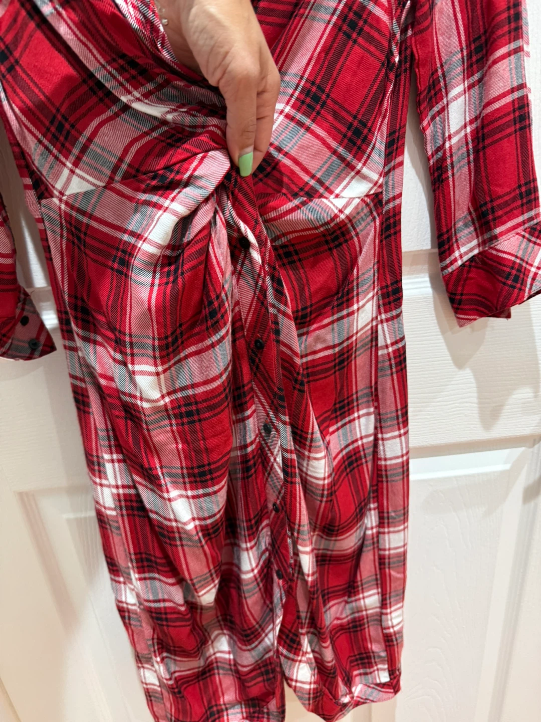 Red Plaid Twist-Front Shirt Dress - photo 2