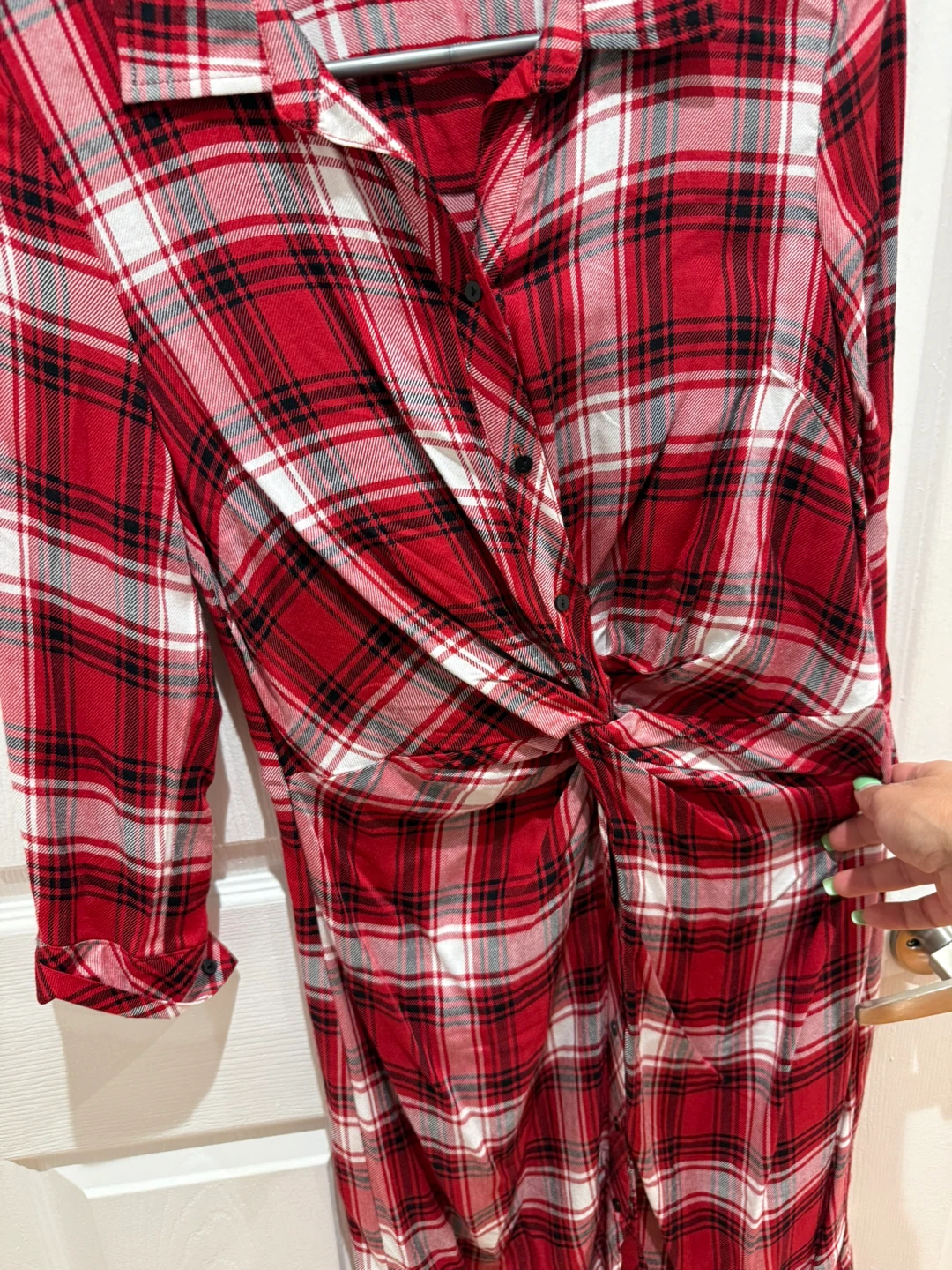 Red Plaid Twist-Front Shirt Dress - photo 4