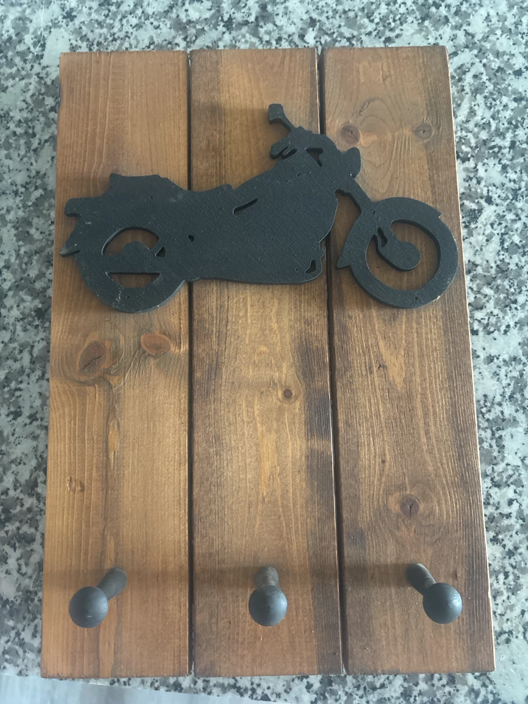 Wooden motorcycle key rack with three hooks