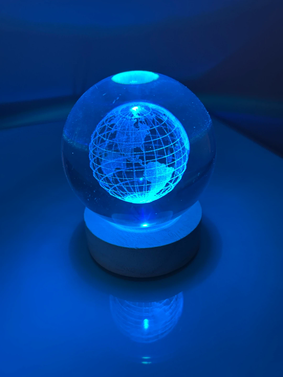 Glass Orb Light with Wooden Base - photo 3